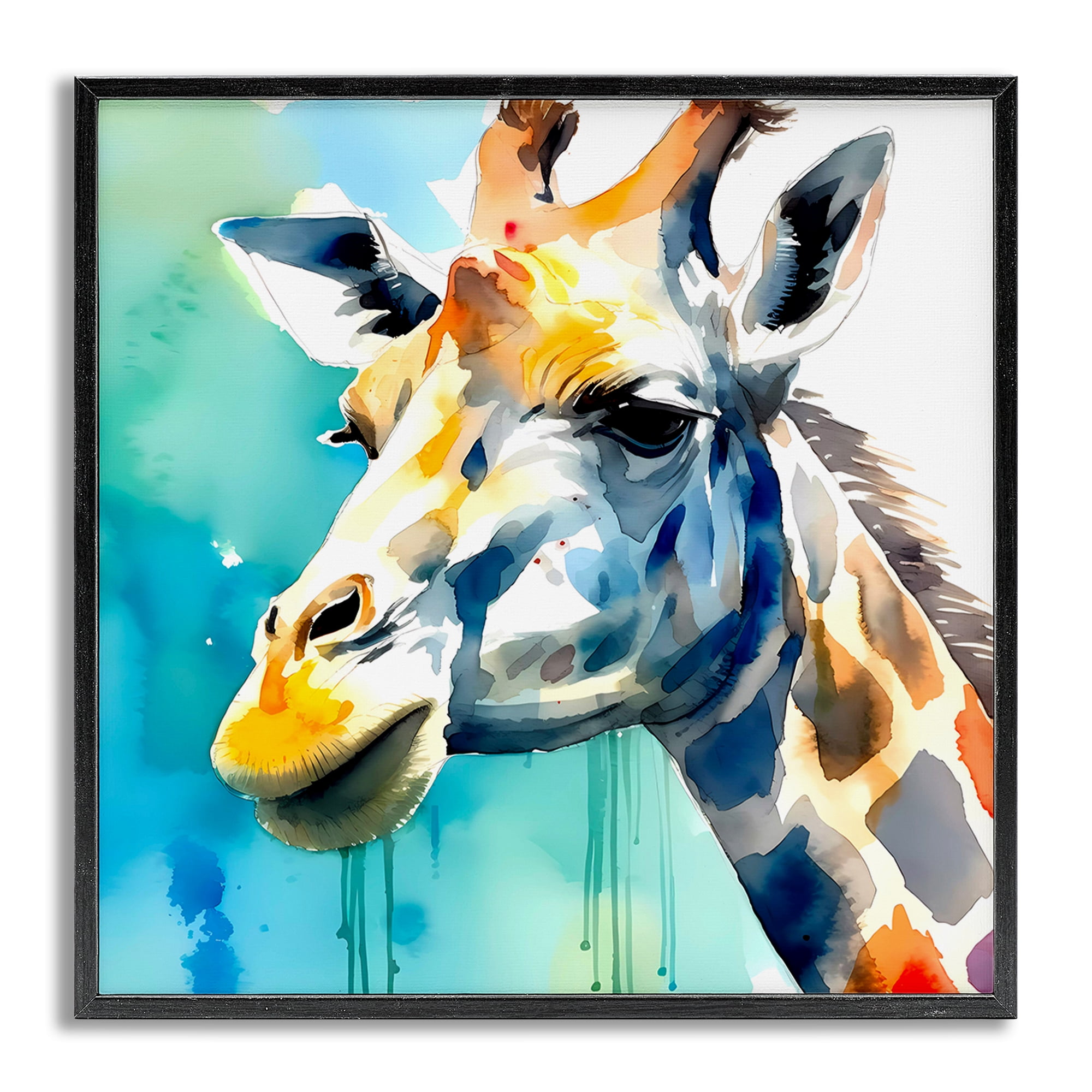 Stupell Industries Giraffe with Blue Splash Animals & Insects Painting Gray Framed Art Print Wall Art, 12 x 12