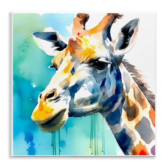 Stupell Industries Giraffe with Blue Splash Animals & Insects Painting Unframed Art Print Wall Art, 12 x 12