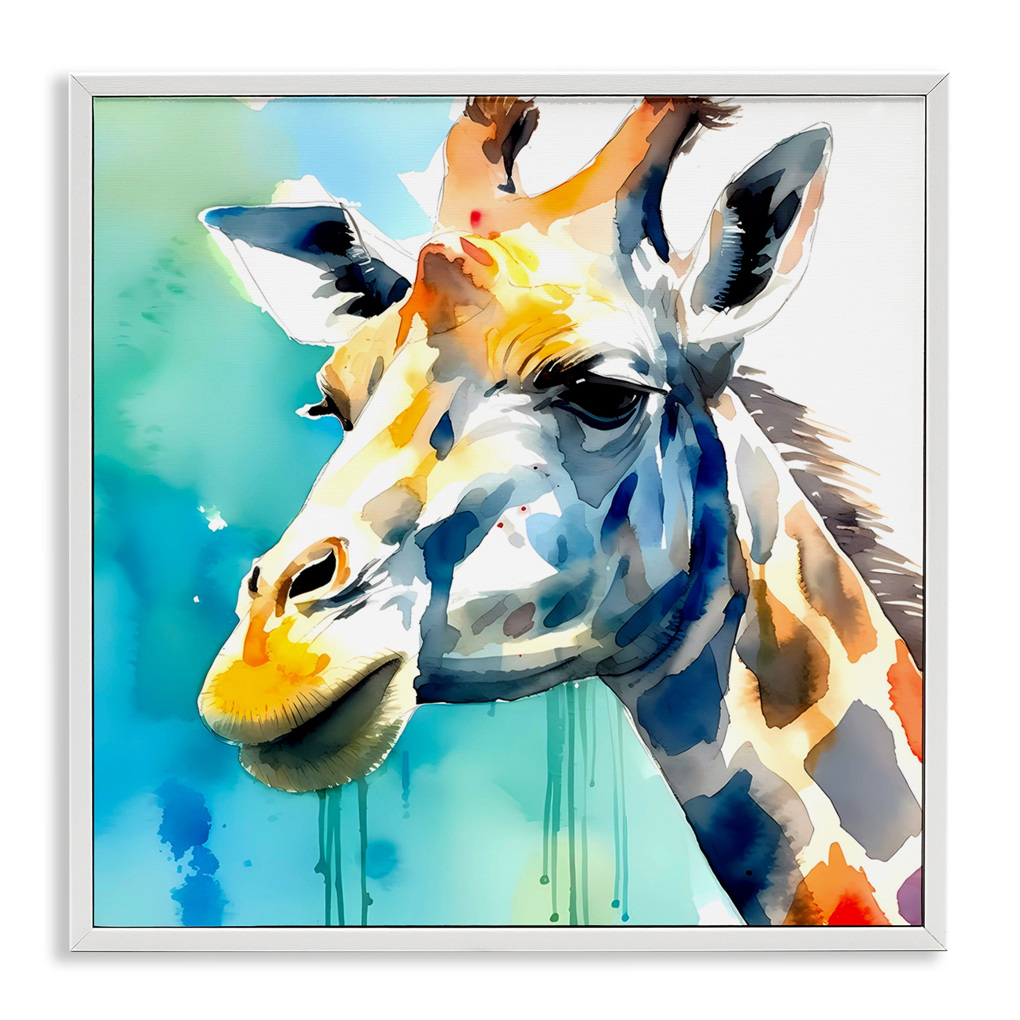 Stupell Industries Giraffe with Blue Splash Animals & Insects Painting White Framed Art Print Wall Art, 12 x 12