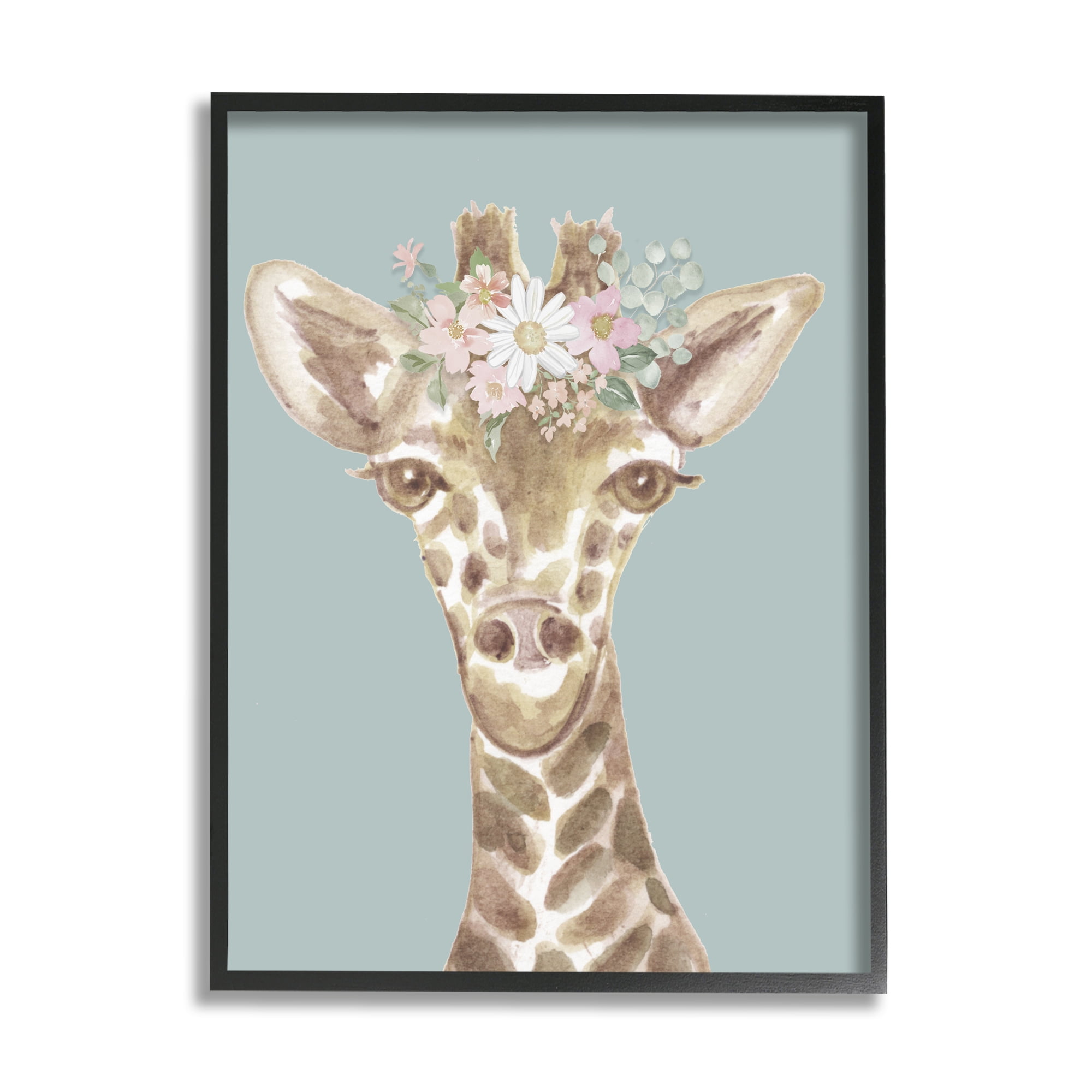 Stupell Industries Giraffe with Flower Garland Animals & Insects Painting Black Framed Art Print Wall Art, 24 x 30