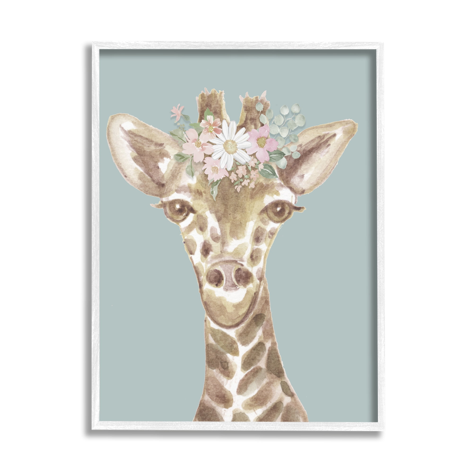 Stupell Industries Giraffe with Flower Garland Animals & Insects Painting White Framed Art Print Wall Art, 16 x 20