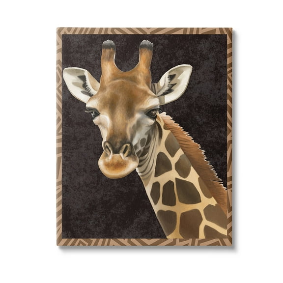 Stupell Industries Giraffe with Geometric Border Animals & Insects Painting Gallery Wrapped Canvas Art Print Wall Art, 16 x 20