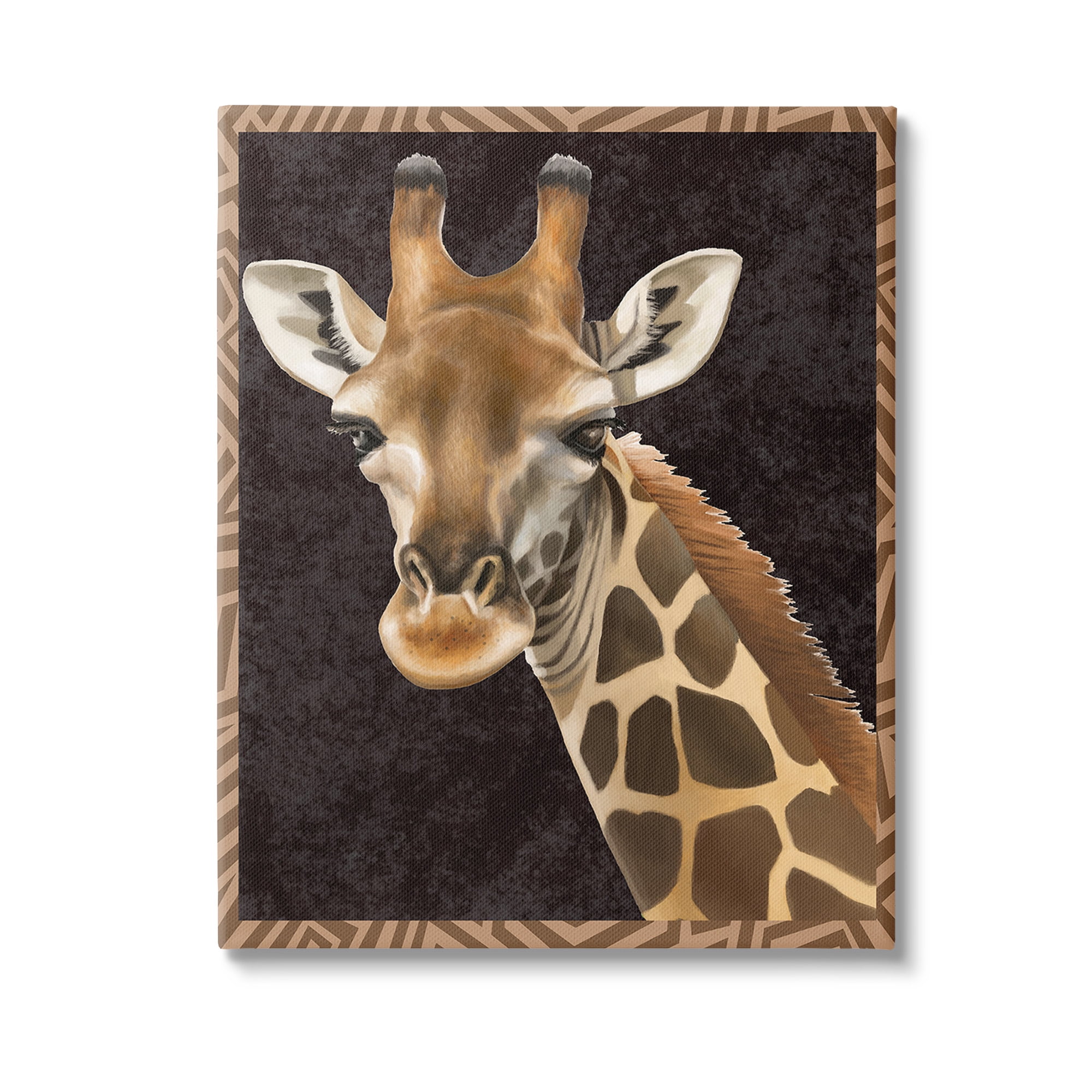 Stupell Industries Giraffe with Geometric Border Animals & Insects Painting Gallery Wrapped Canvas Art Print Wall Art, 24 x 30