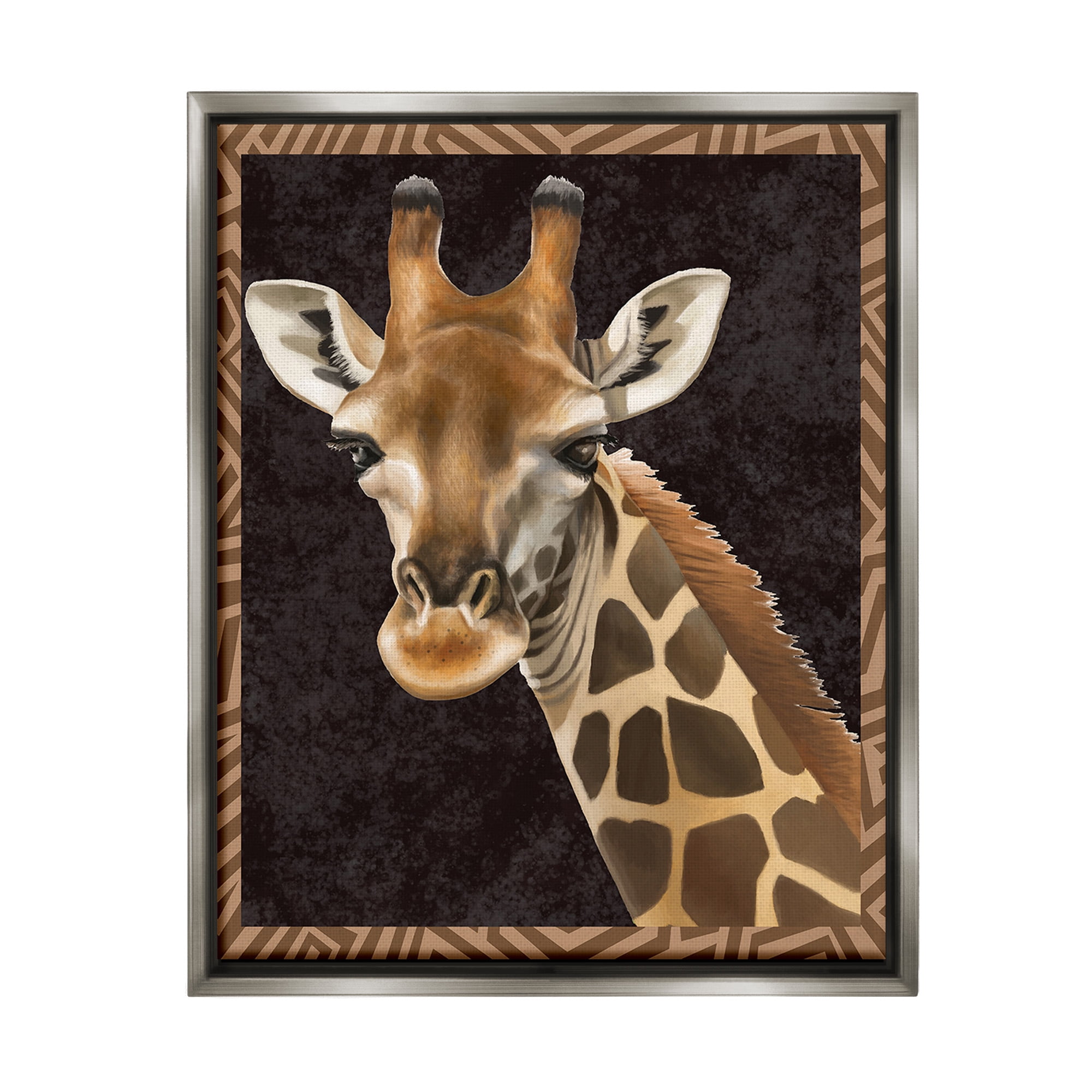 Stupell Industries Giraffe with Geometric Border Animals & Insects Painting Gray Floater Framed Canvas Art Print Wall Art, 17 x 21