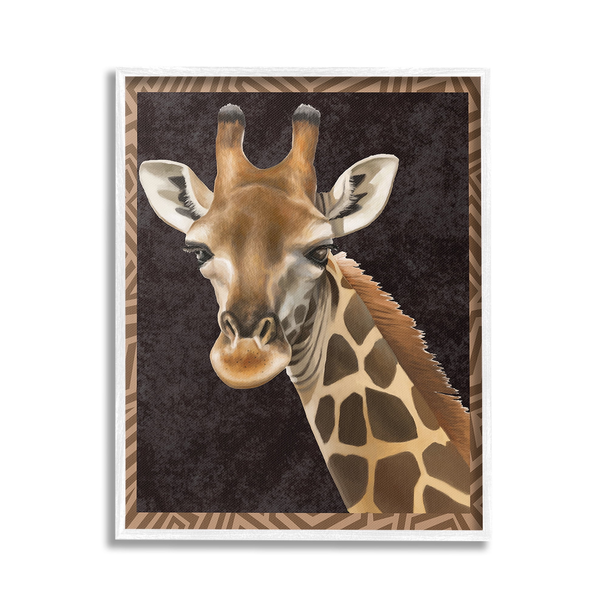 Stupell Industries Giraffe with Geometric Border Animals & Insects Painting White Framed Art Print Wall Art, 24 x 30