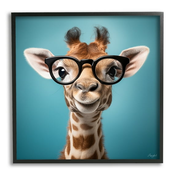 Stupell Industries Giraffe with Glasses Animals & Insects Painting Black Framed Art Print Wall Art, 24 x 24