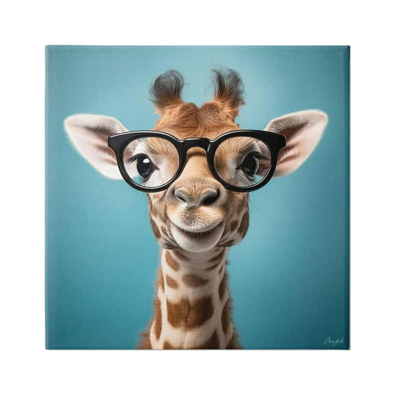 Stupell Industries Giraffe with Glasses Animals & Insects Painting Gallery Wrapped Canvas Art Print Wall Art, 30 x 30
