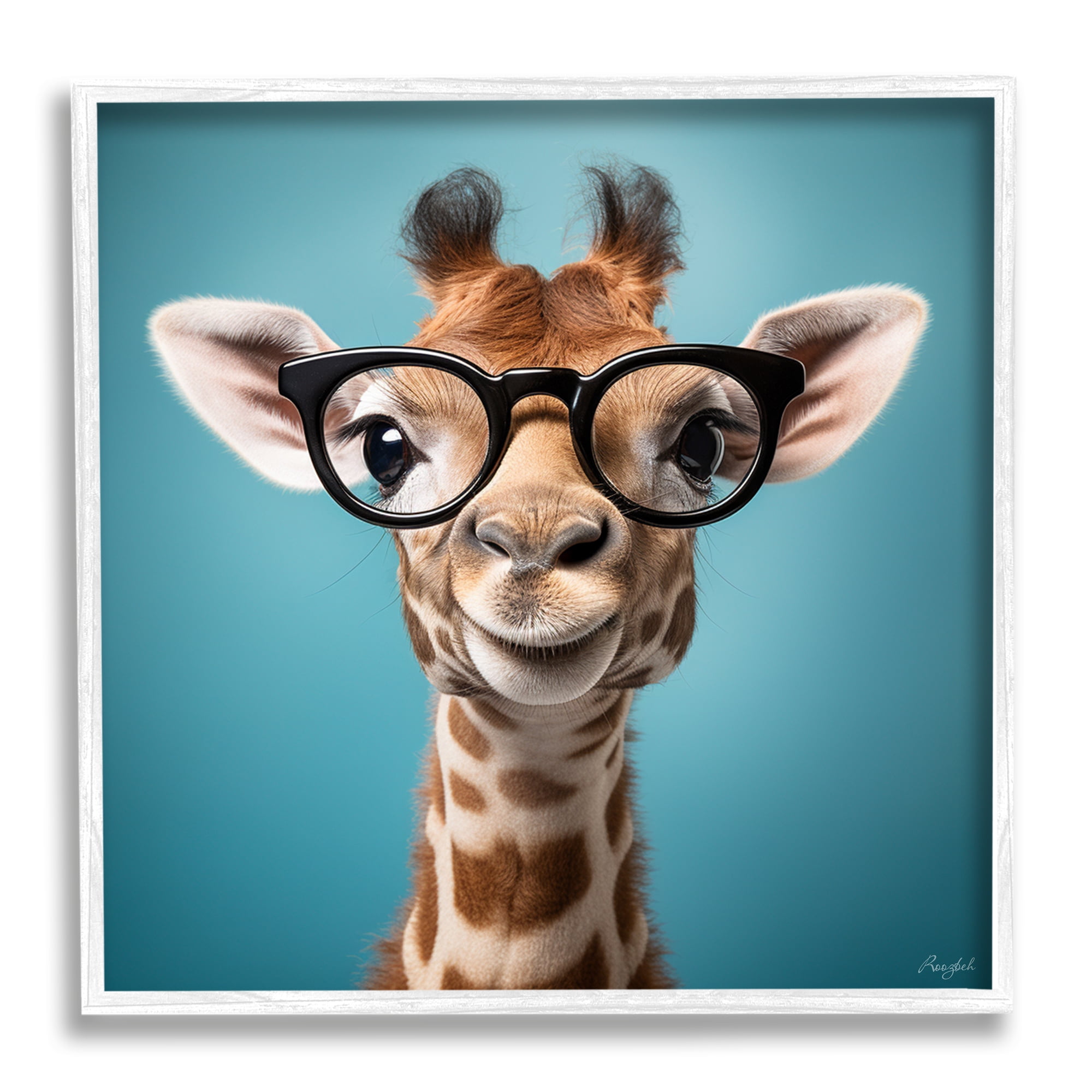 Stupell Industries Giraffe with Glasses Animals & Insects Painting White Framed Art Print Wall Art, 17 x 17
