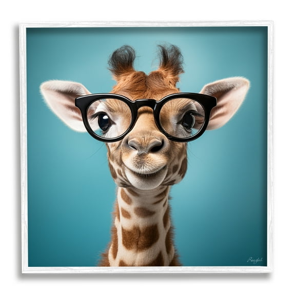 Stupell Industries Giraffe with Glasses Animals & Insects Painting White Framed Art Print Wall Art, 24 x 24