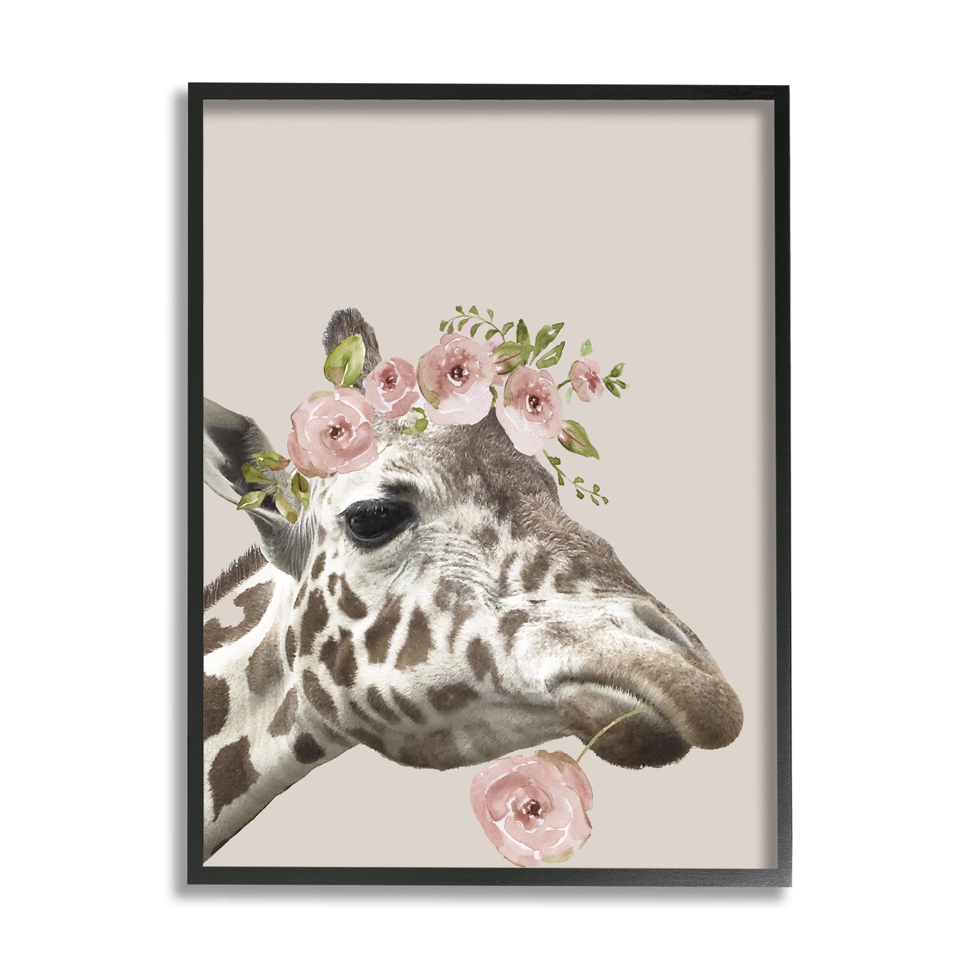 Stupell Industries Giraffe with Rose Crown Animals & Insects Painting Black Framed Art Print Wall Art, 16 x 20