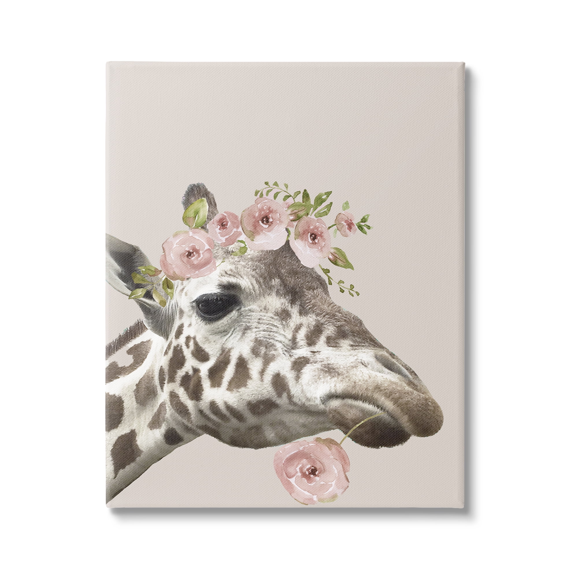 Stupell Industries Giraffe with Rose Crown Animals & Insects Painting Gallery Wrapped Canvas Art Print Wall Art, 24 x 30