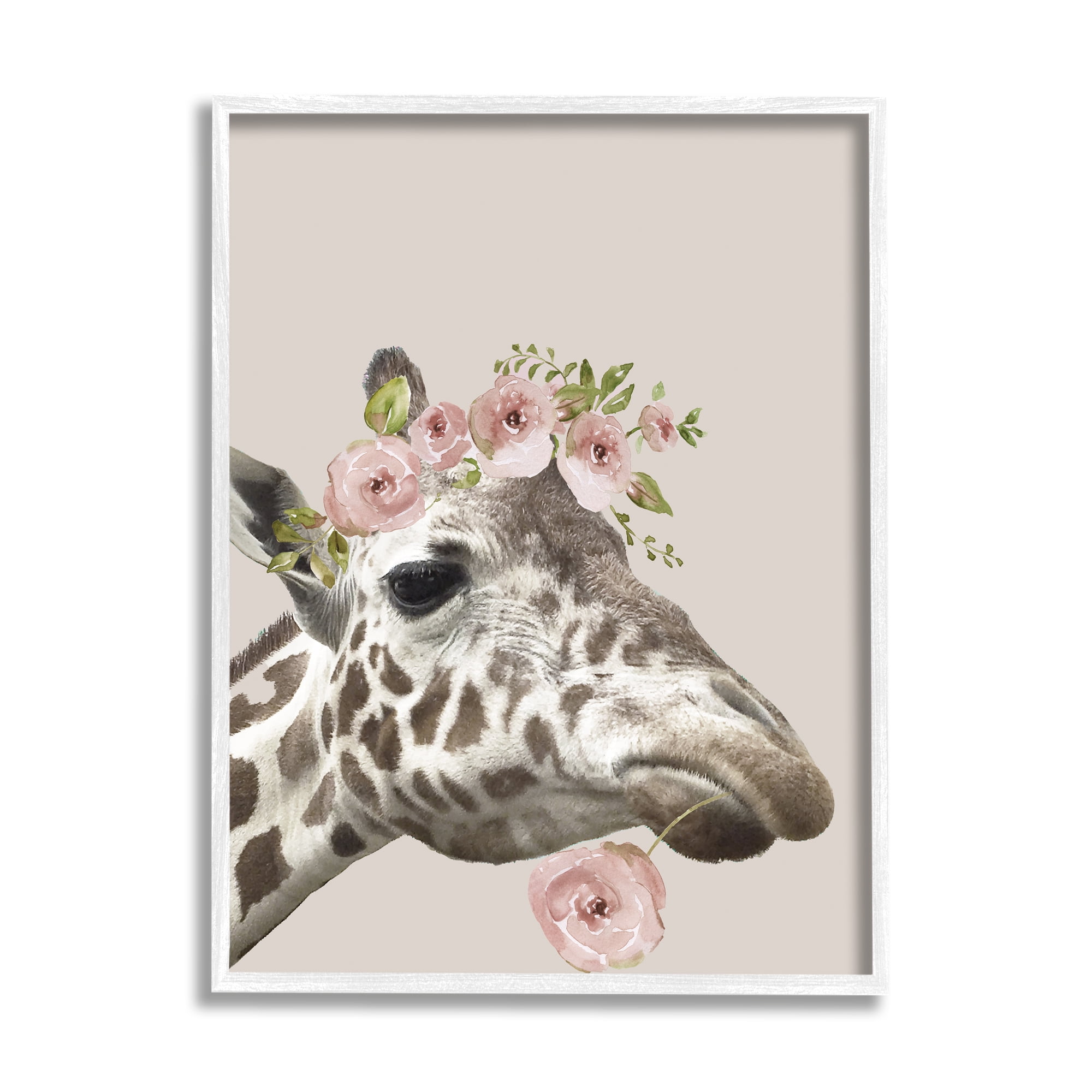 Stupell Industries Giraffe with Rose Crown Animals & Insects Painting White Framed Art Print Wall Art, 11 x 14
