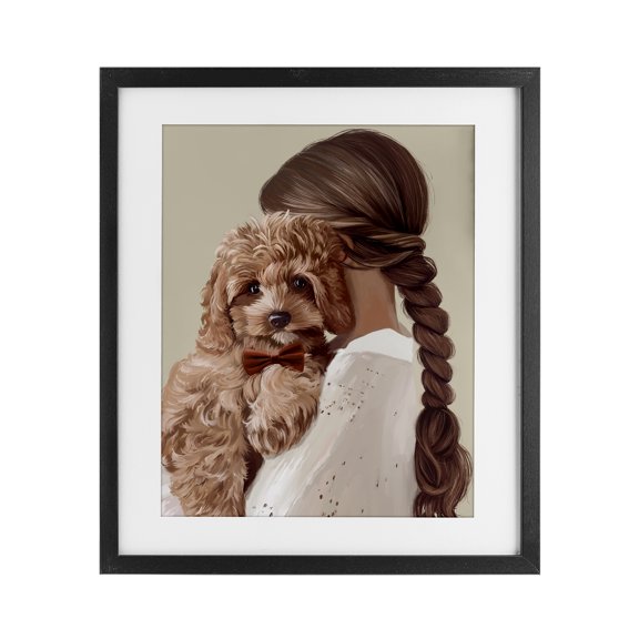 Stupell Industries Girl And Puppy Friendship Black Framed Print Under Glass design by Anna Lischenko, 16 x 13