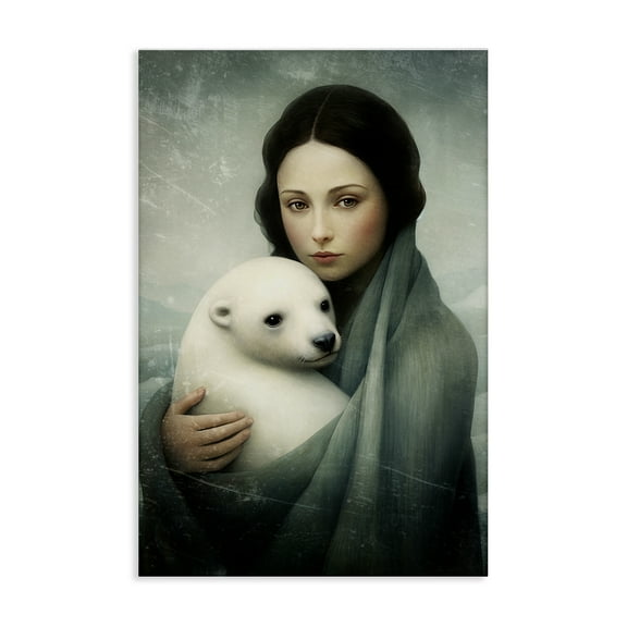 Stupell Industries Girl & Baby Polar Bear People Painting Wrapped Canvas Art Print Wall Art, 16 x 24