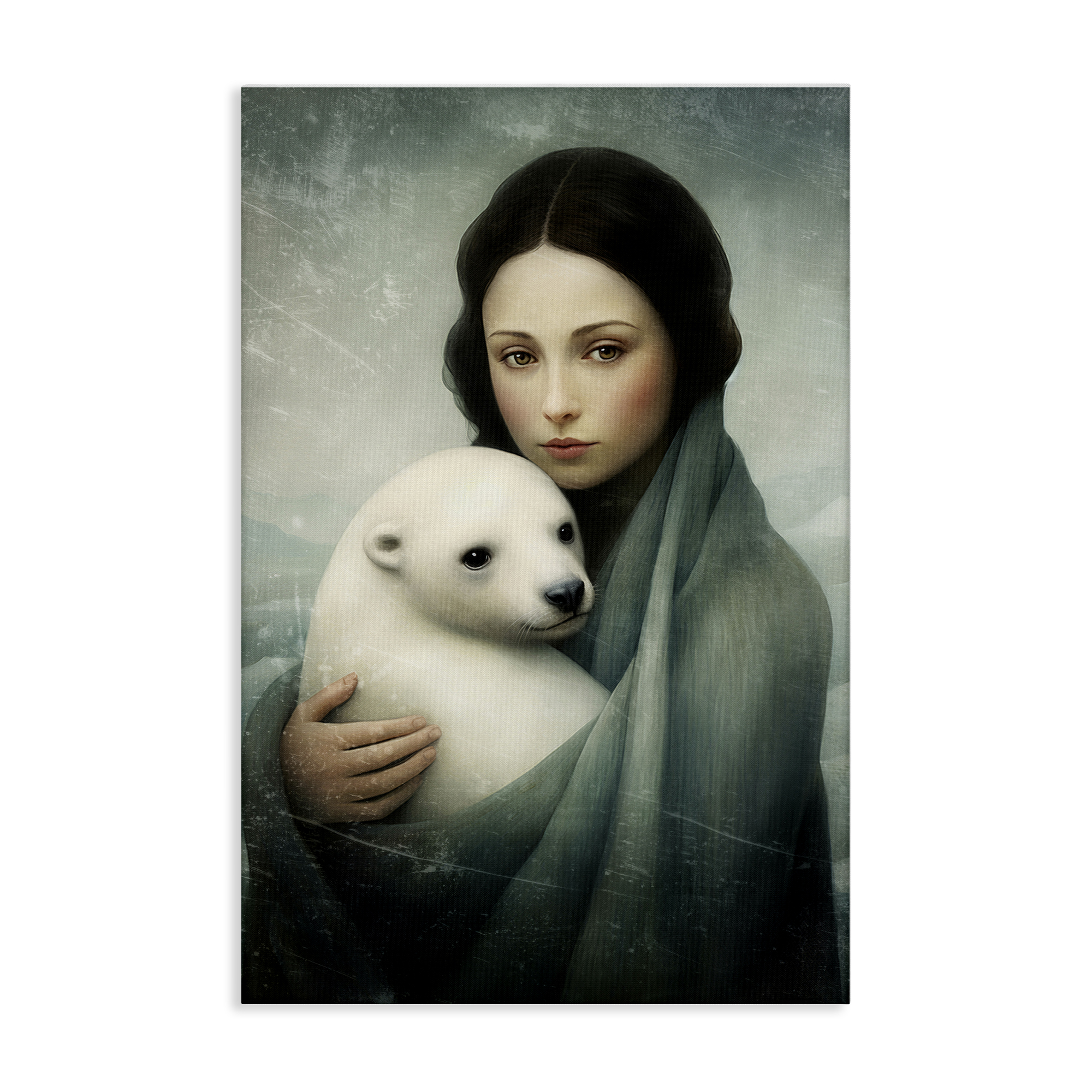 Stupell Industries Girl & Baby Polar Bear People Painting Wrapped Canvas Art Print Wall Art, 20 x 30