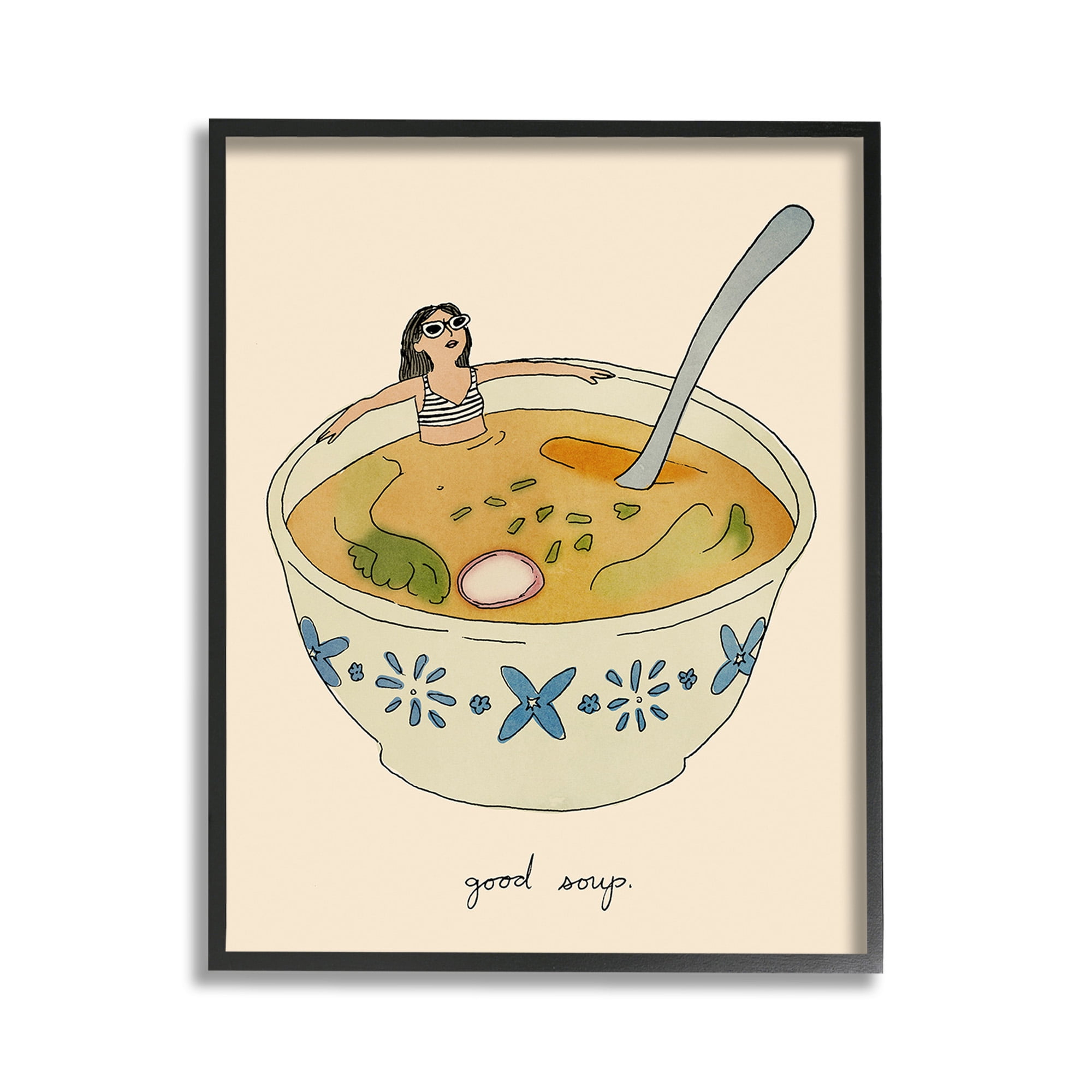 Stupell Industries Girl Bathing in Soup Food & Beverage Painting Black Framed Art Print Wall Art, 11 x 14