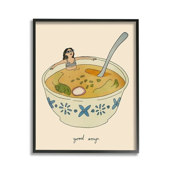Stupell Industries Girl Bathing in Soup Food & Beverage Painting Black Framed Art Print Wall Art, 11 x 14