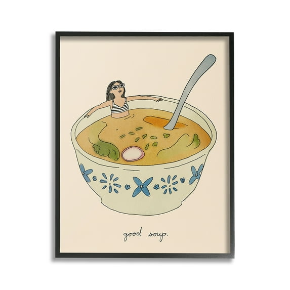 Stupell Industries Girl Bathing in Soup Food & Beverage Painting Black Framed Art Print Wall Art, 24 x 30