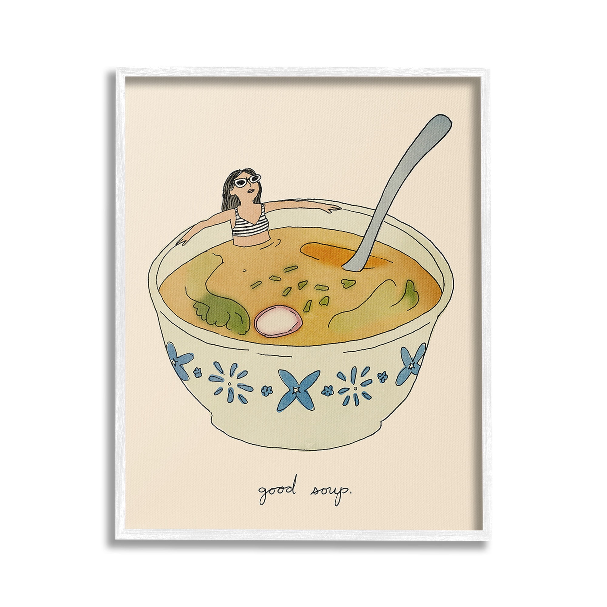 Stupell Industries Girl Bathing in Soup Food & Beverage Painting White Framed Art Print Wall Art, 16 x 20