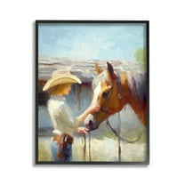 Stupell Industries Girl Caring For Horse Animals & Insects Painting Black Framed Art Print Wall Art, 11 x 14