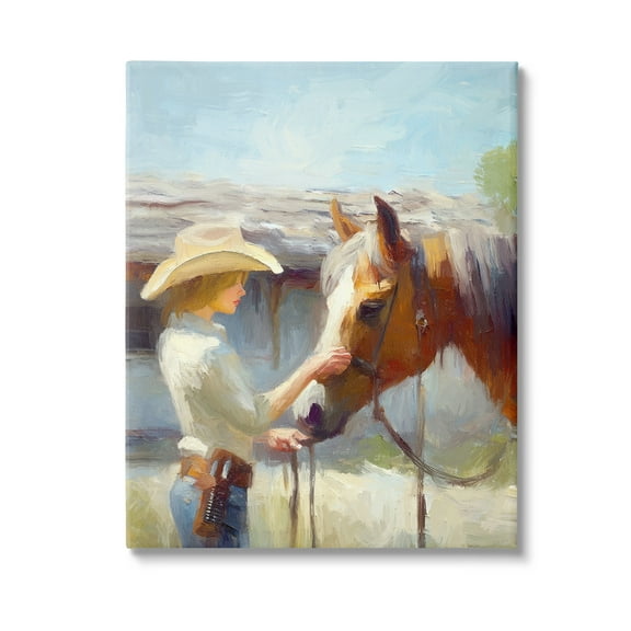 Stupell Industries Girl Caring For Horse Animals & Insects Painting Gallery Wrapped Canvas Art Print Wall Art, 16 x 20