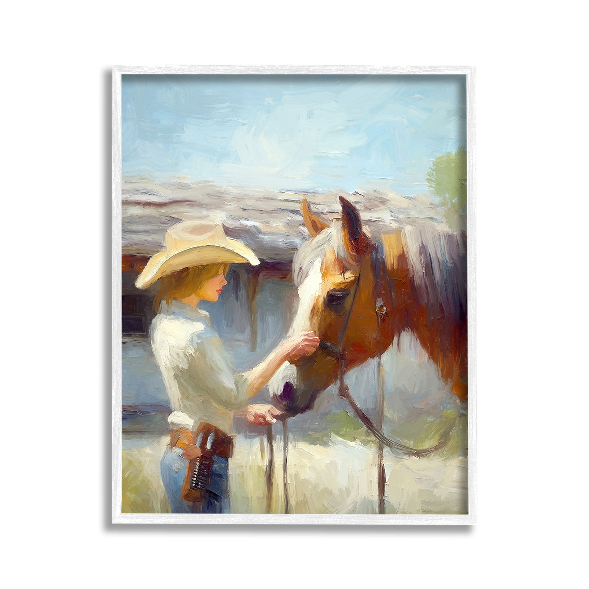 Stupell Industries Girl Caring For Horse Animals & Insects Painting White Framed Art Print Wall Art, 11 x 14