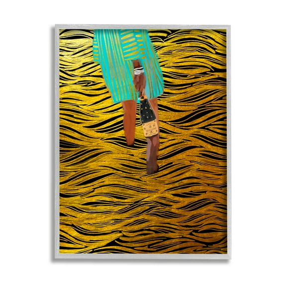 Stupell Industries Girl & Champagne Pattern Food & Beverage Painting Gray Framed Art Print Wall Art, 24 x 30