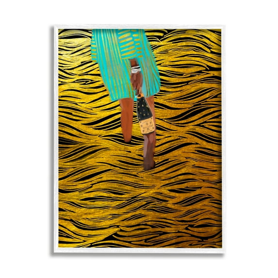 Stupell Industries Girl & Champagne Pattern Food & Beverage Painting White Framed Art Print Wall Art, 16 x 20