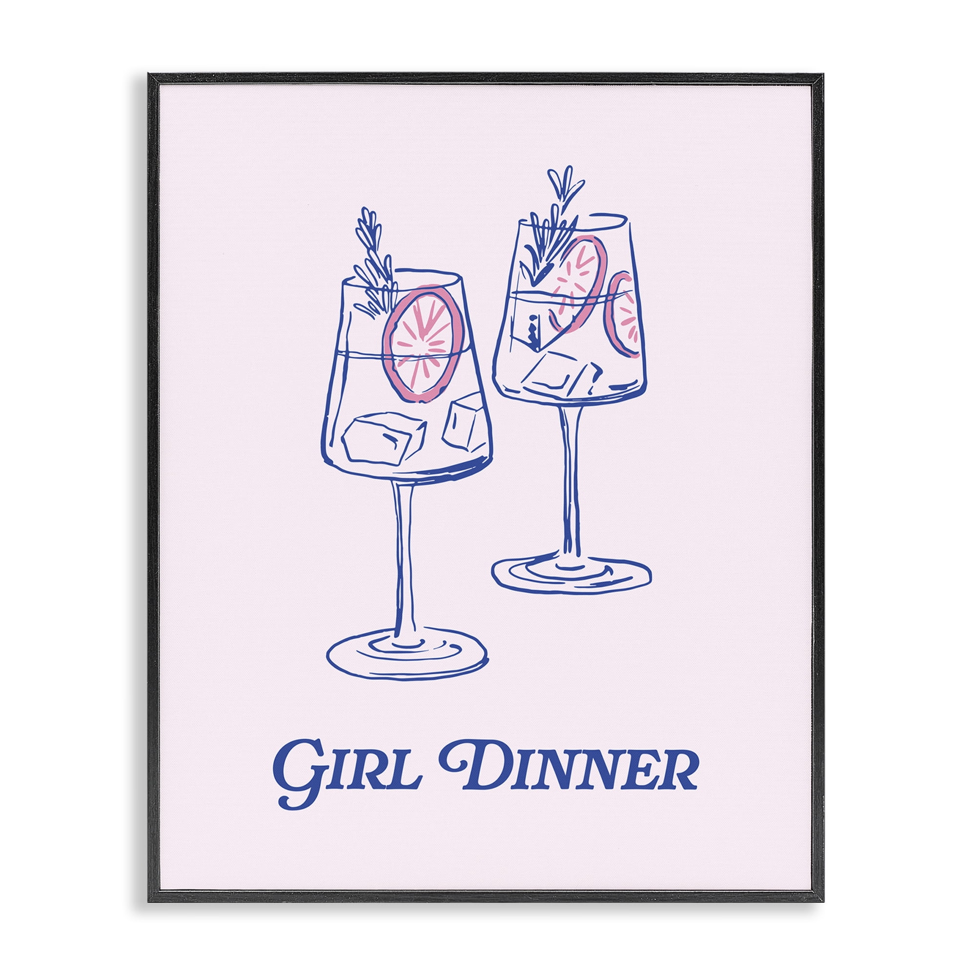 Stupell Industries Girl Dinner Cocktails Food & Beverage Painting Black Framed Art Print Wall Art, 16 x 20