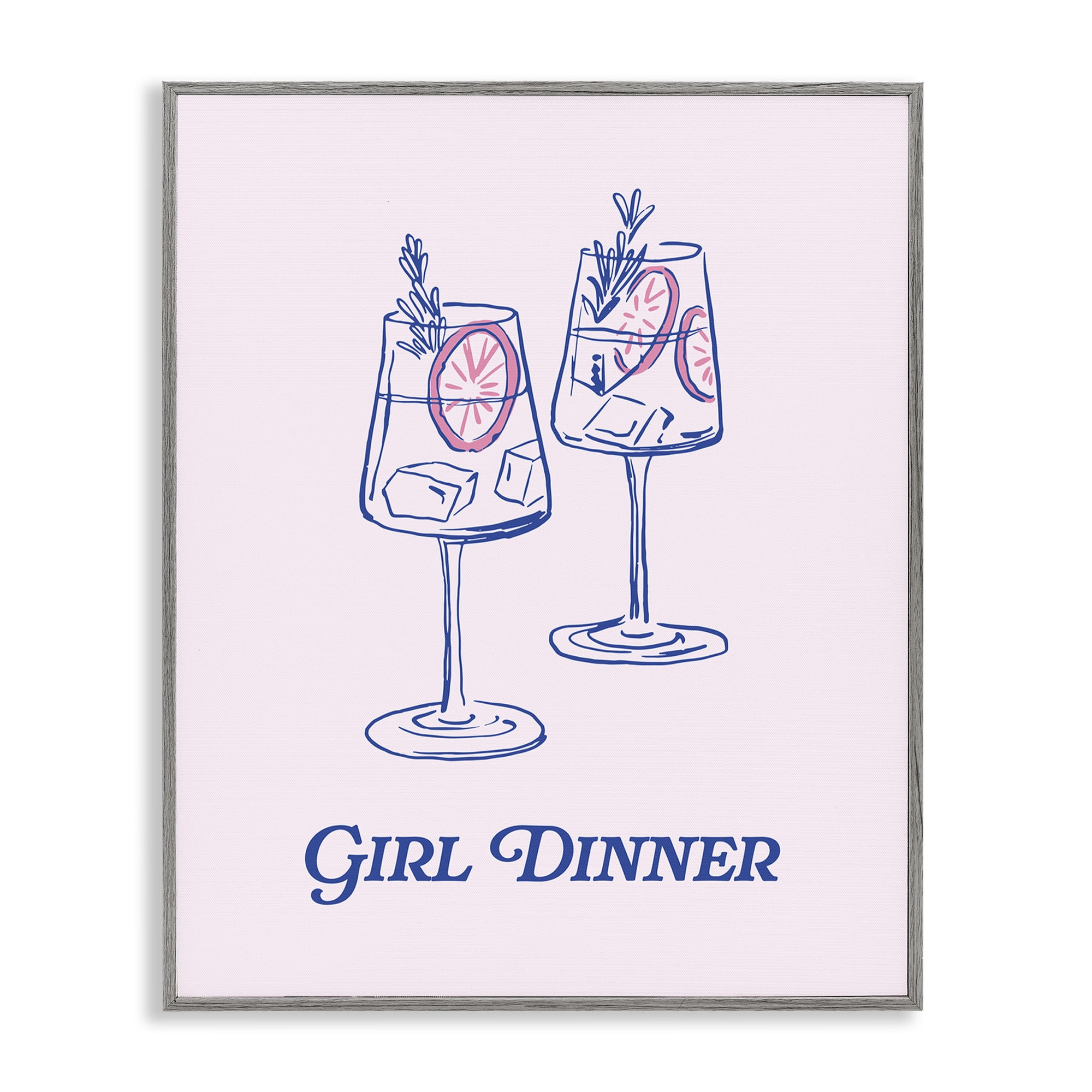 Stupell Industries Girl Dinner Cocktails Food & Beverage Painting Gray Framed Art Print Wall Art, 16 x 20