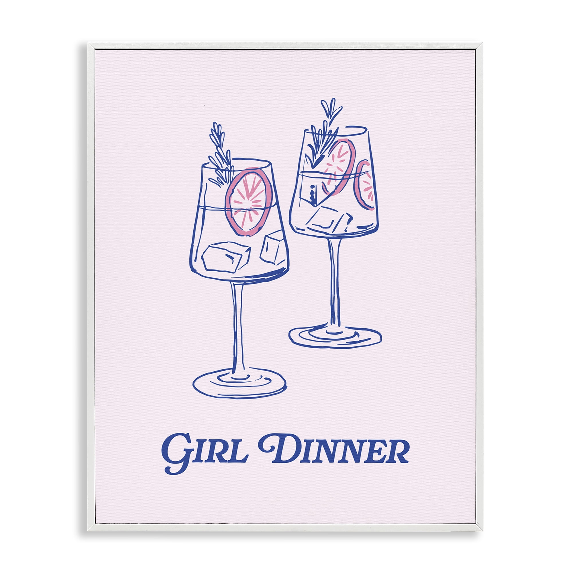 Stupell Industries Girl Dinner Cocktails Food & Beverage Painting White Framed Art Print Wall Art, 11 x 14
