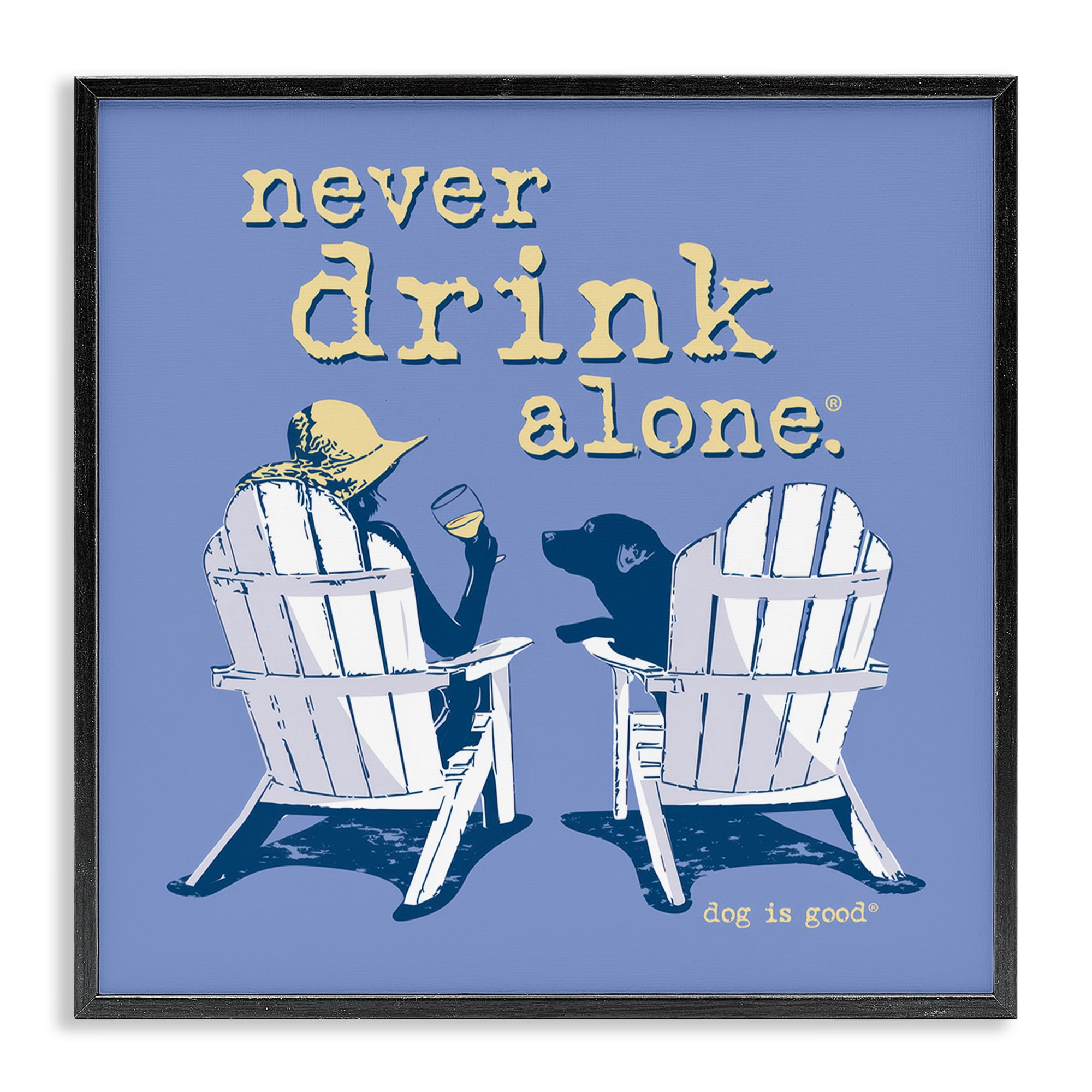 Stupell Industries Girl & Dog Drink Alone Animals Painting Black Framed Art Print Wall Art, 12 x 12