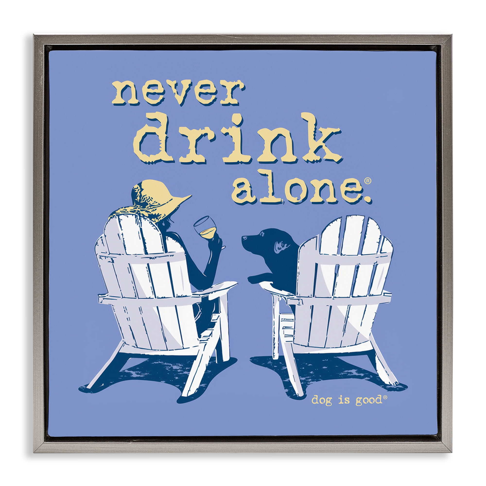 Stupell Industries Girl & Dog Drink Alone Animals Painting Gray Floater Framed Canvas Art Print Wall Art, 25 x 25