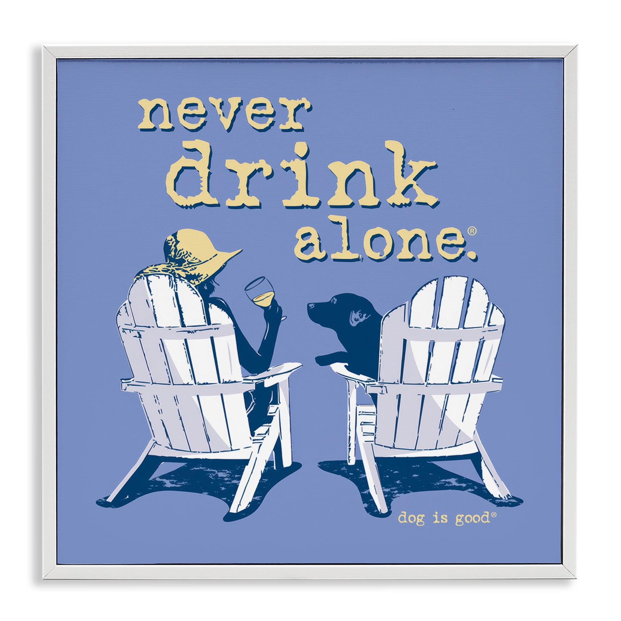 Stupell Industries Girl & Dog Drink Alone Animals Painting White Framed Art Print Wall Art, 17 x 17