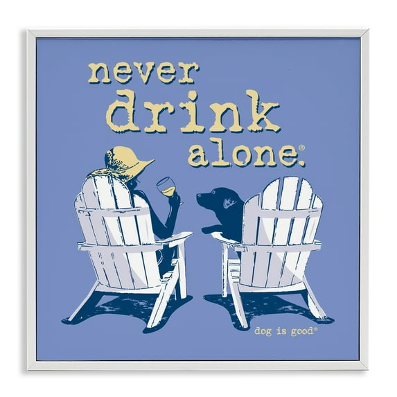 Stupell Industries Girl & Dog Drink Alone Animals Painting White Framed Art Print Wall Art, 24 x 24