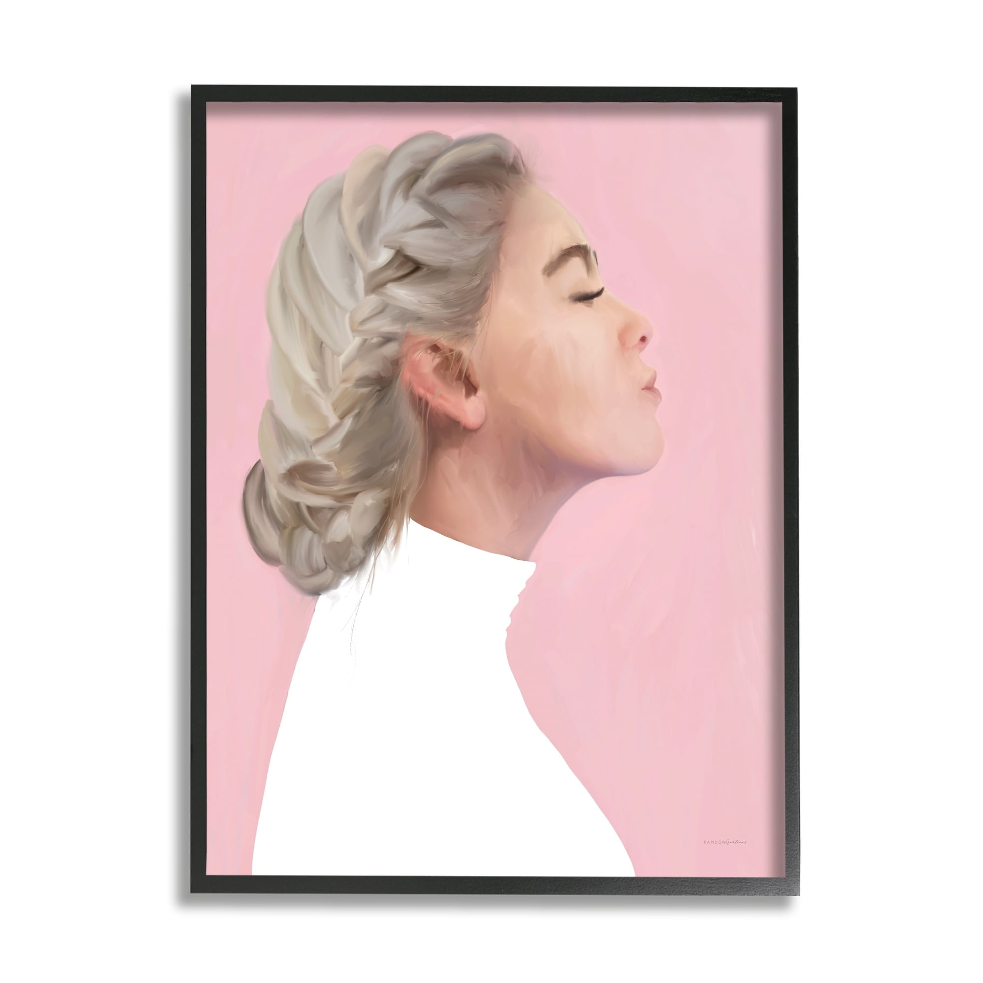 Stupell Industries Girl Face Braided Hair Portrait Pink background , 11 x 14, Design by Kamdon Kreations