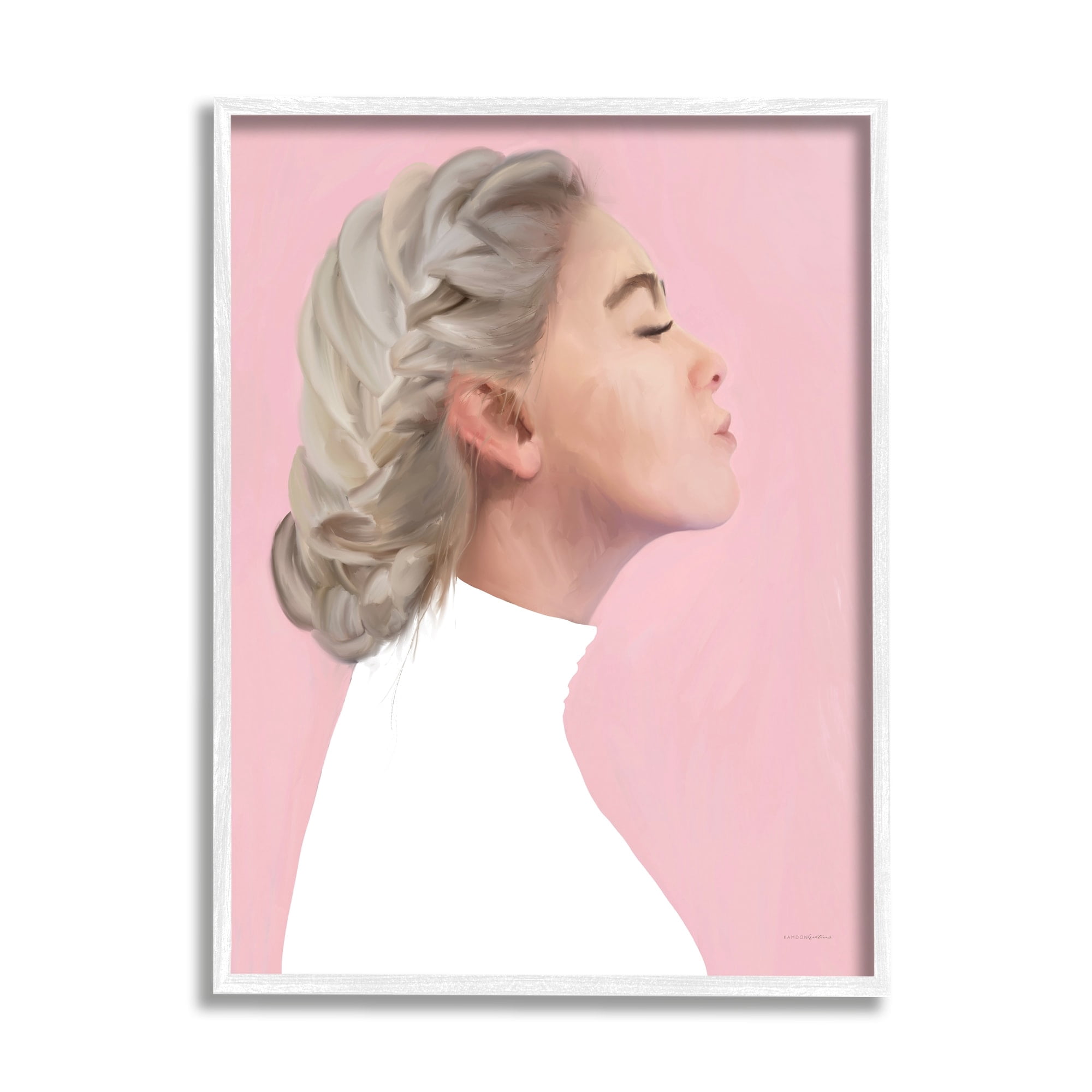 Stupell Industries Girl Face Braided Hair Portrait Pink background , 24 x 30, Design by Kamdon Kreations