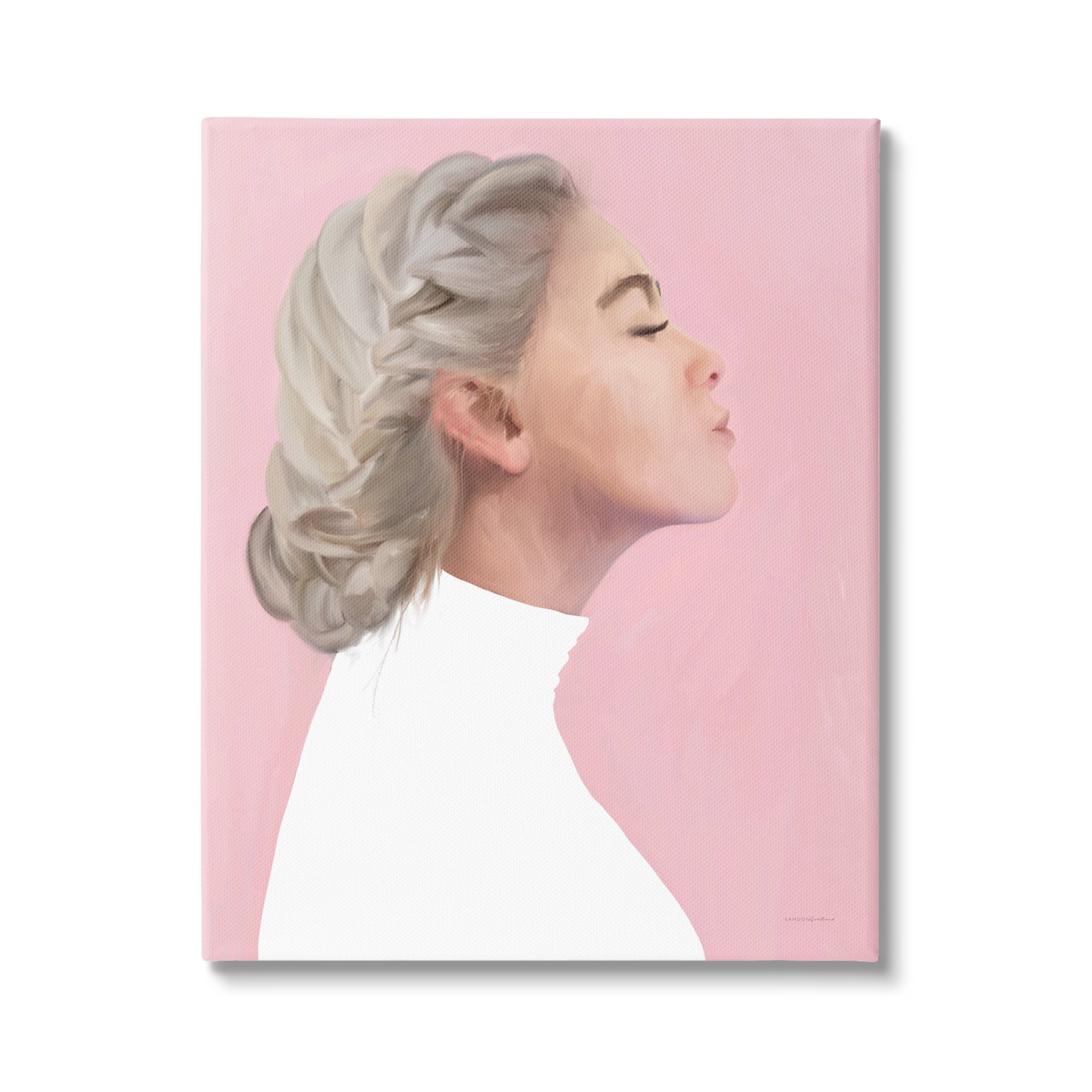Stupell Industries Girl Face Braided Hair Portrait Pink background , 30 x 40, Design by Kamdon Kreations