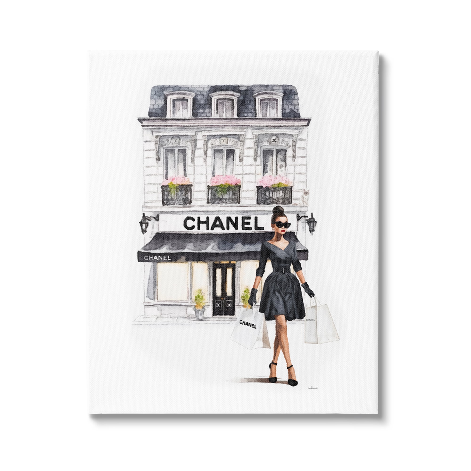 Stupell Industries Girl & Fashion Shop Town & City Painting Gallery Wrapped Canvas Art Print Wall Art, 16 x 20