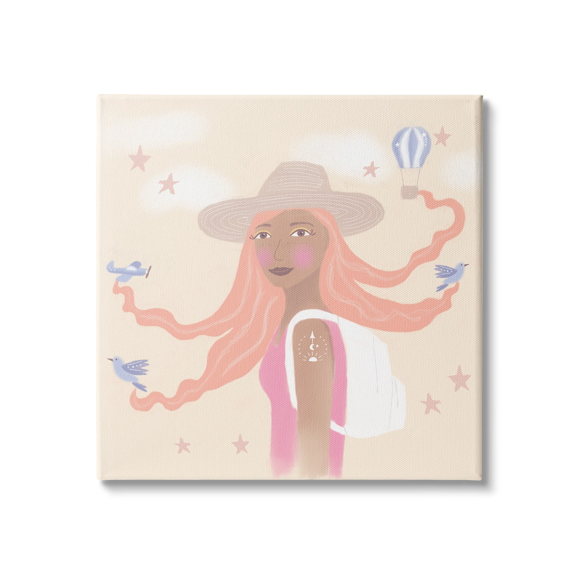 Stupell Industries Girl Flowing Hair Birds Plane Hot Air Balloon, 17 x 17, Design by Tina Devins