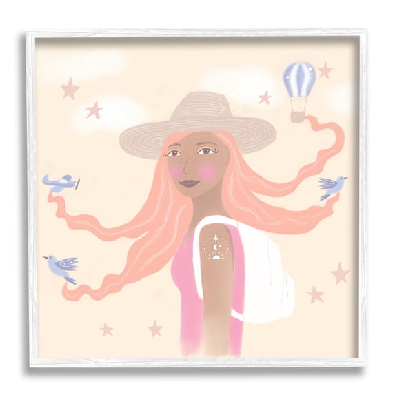 Stupell Industries Girl Flowing Hair Birds Plane Hot Air Balloon, 17 x 17, Design by Tina Devins