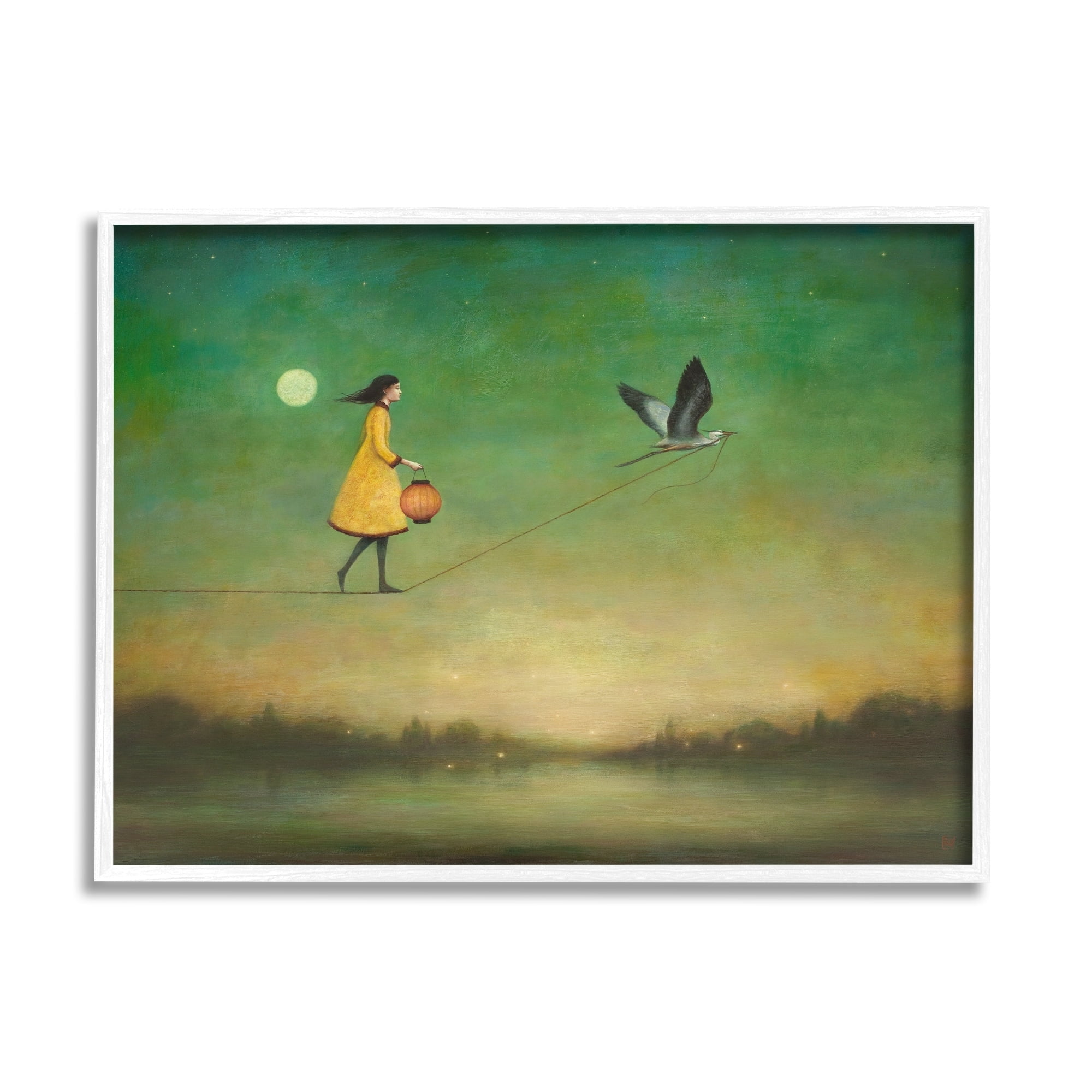 Stupell Industries Girl Following Bird Yellow Dress Vivid Green Landscape Framed Wall Art, 20 x 16, Design by Duy Huynh
