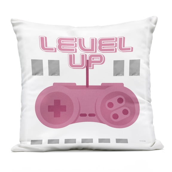 Stupell Industries Girl Gamer Pink Level Up Design by Yass Naffas Designs Outdoor Printed Pillow