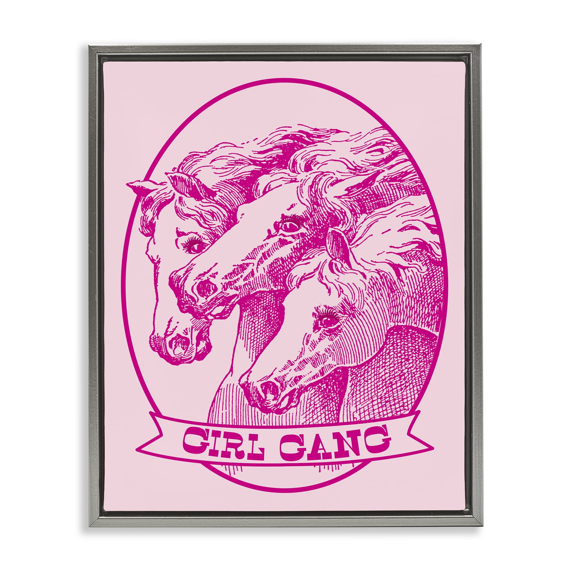 Stupell Industries Girl Gang Horses Animals Painting Gray Floater Framed Canvas Art Print Wall Art, 17 x 21