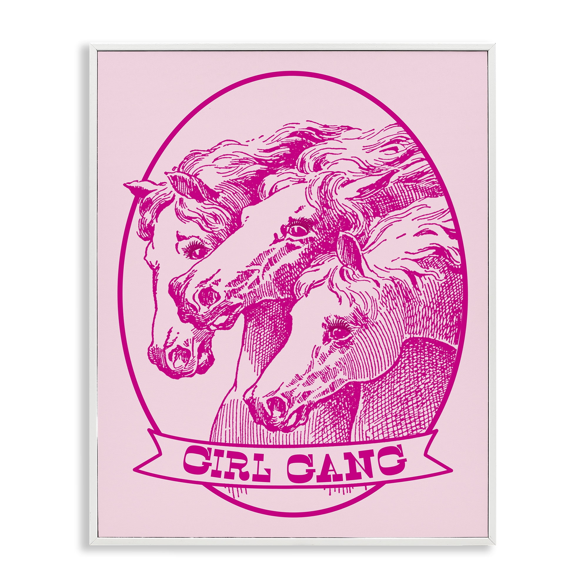 Stupell Industries Girl Gang Horses Animals Painting White Framed Art Print Wall Art, 16 x 20
