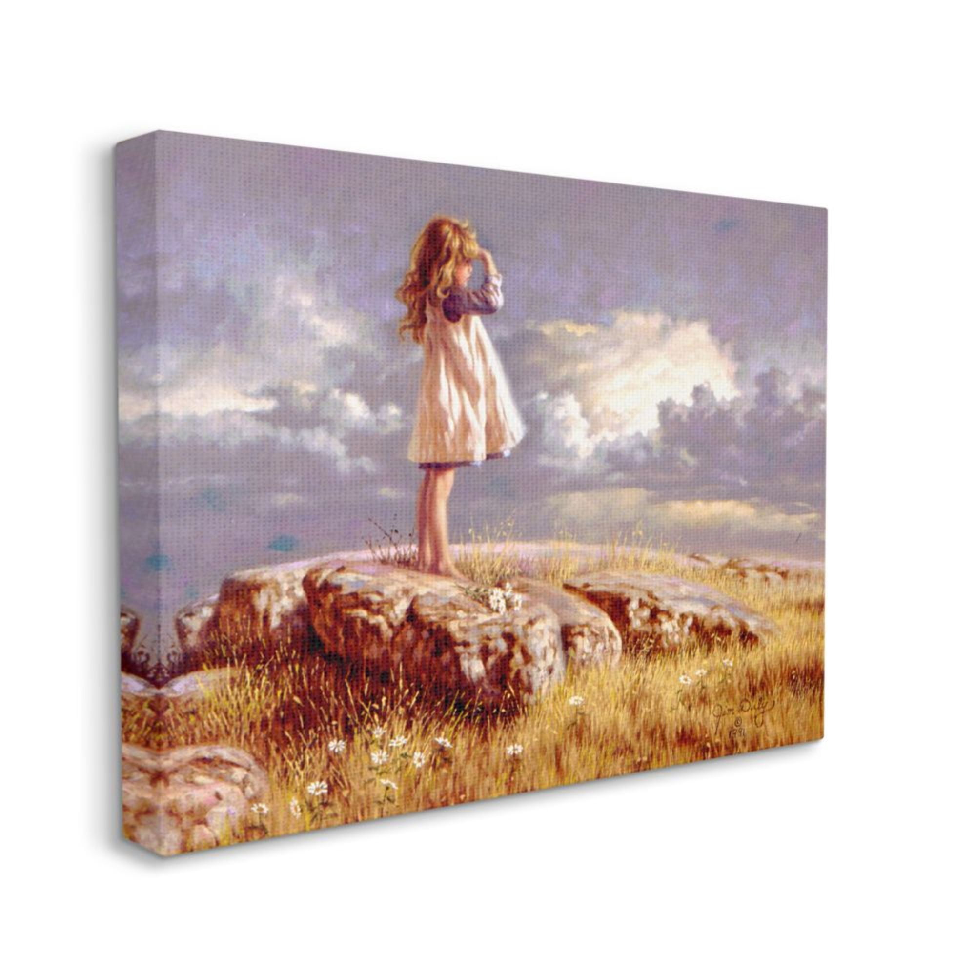 Stupell Industries Girl Gazing on Meadow Rock Sunset Clouds Design by Jim Daly, 16" x 20"