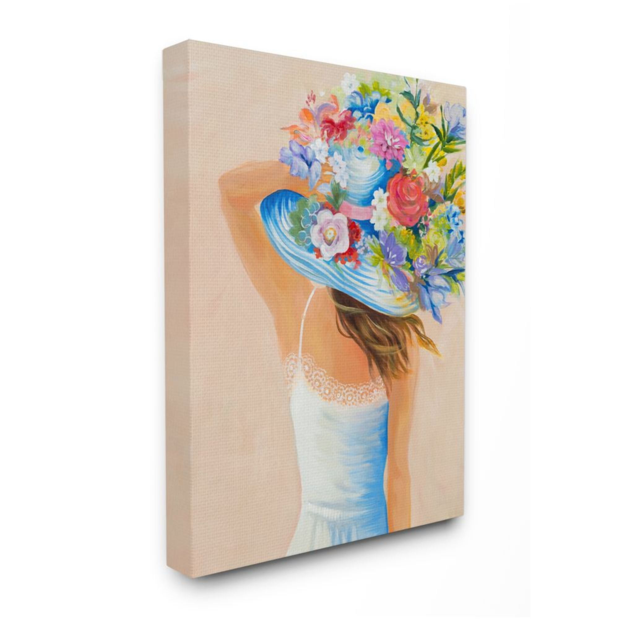 Stupell Industries Girl Holding Large Floral Bouquet Brimmed Hat Design by Third and Wall, 36" x 48"