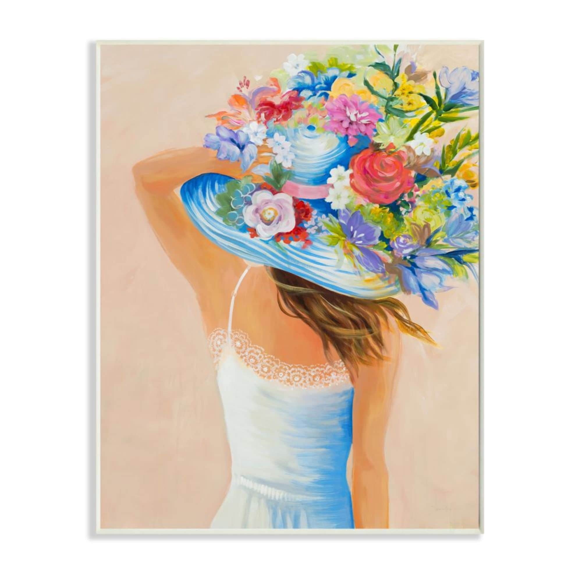 Stupell Industries Girl Holding Large Floral Bouquet Brimmed Hat Design by Third and Wall
