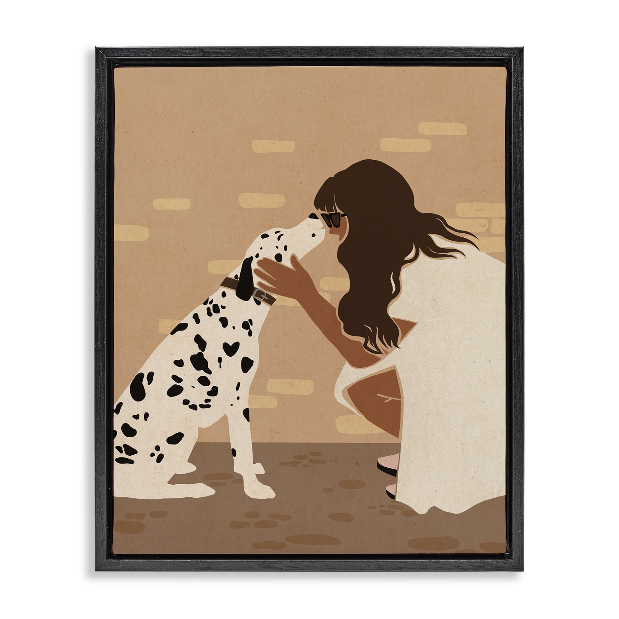 Stupell Industries Girl Hugging Dalmatian People Painting Black Floater Framed Canvas Art Print Wall Art, 17 x 21