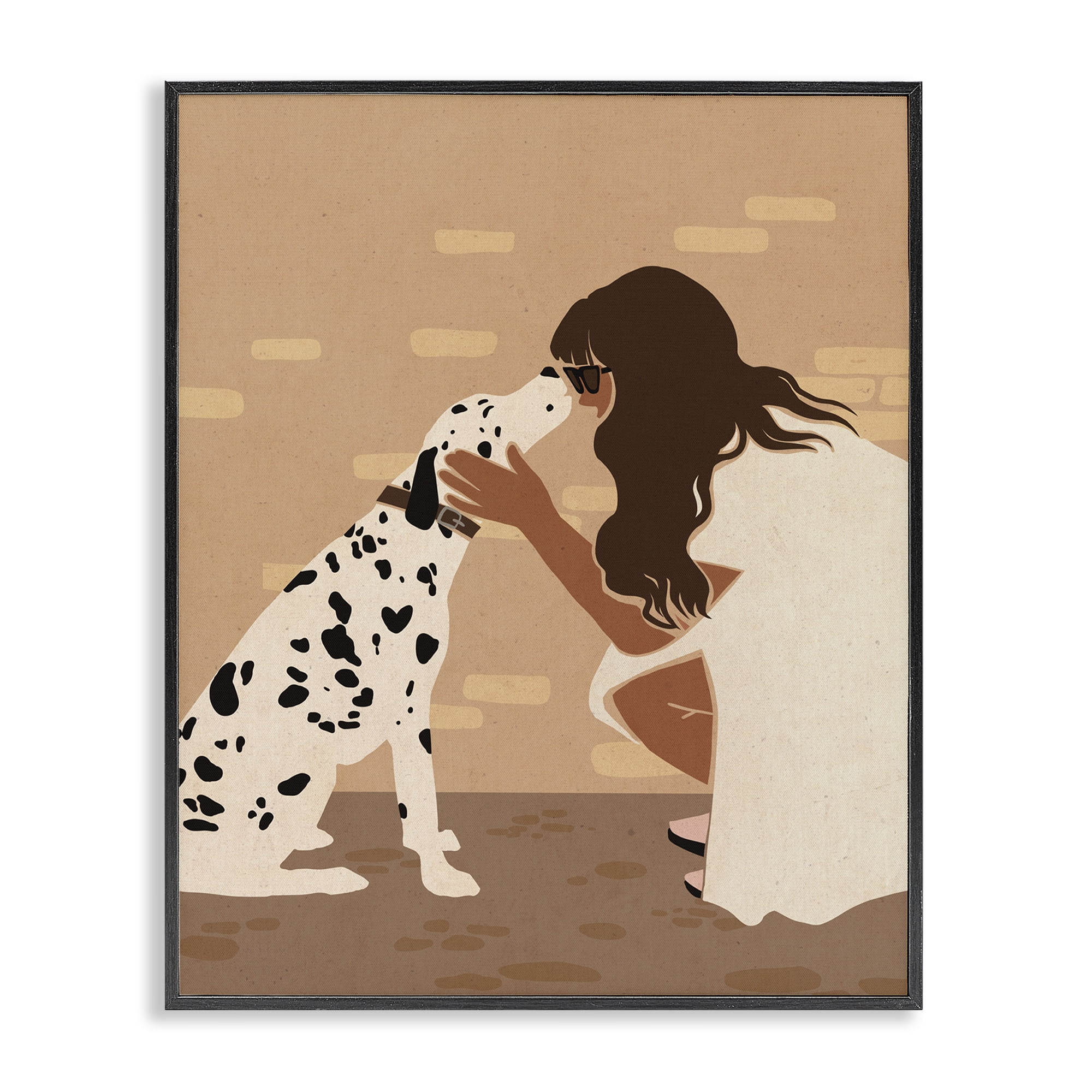 Stupell Industries Girl Hugging Dalmatian People Painting Black Framed Art Print Wall Art, 16 x 20